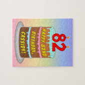 82誕生日:おもしろいケーキとキャンドル+名前をカスタムする ジグソーパズル (横)