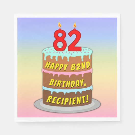 82誕生日:おもしろいケーキとキャンドル+名前をカスタムする スタンダードランチョンナプキン (正面)