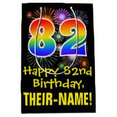 82誕生日:おもしろい花火パターン+虹82 ミディアムペーパーバッグ (正面)