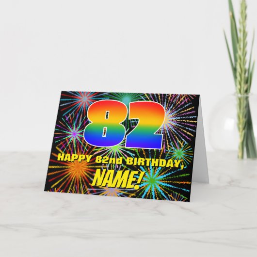 82誕生日:おもしろい、お祝カラフルい花火 カード (正面)