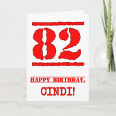 82誕生日:おもしろい、赤ゴムスタンプルックインスパイアス カード (正面)