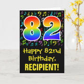 82誕生日:カラフル音楽シンボル+虹82 カード (黄色い花)