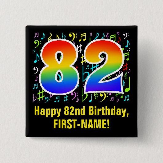 82誕生日:カラフルMusic Symbols, Rainbow 82 缶バッジ (正面)