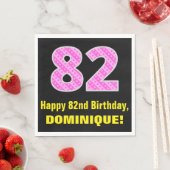 82誕生日：ピンクストライプのハート「82」 +名前 スタンダードランチョンナプキン (インサイチュ)