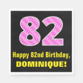 82誕生日：ピンクストライプのハート「82」 +名前 スタンダードランチョンナプキン (正面)