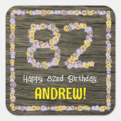 82誕生日:フローラ番号、フェイク木目、名前 スクエアシール (正面)