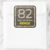 82誕生日:フローラ番号、フェイク木目、名前 スクエアシール (バッグ)