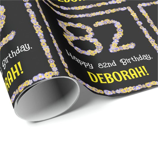 82誕生日:フローラ花数名前をカスタムする ラッピングペーパー (ロールコーナー)