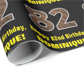 82誕生日：名前フェイク&木目パターン「82」 ラッピングペーパー (ロールコーナー)