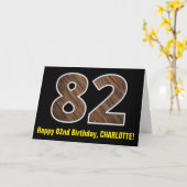 82誕生日:名前+フェイク木目パターン「82」 カード (黄色い花)