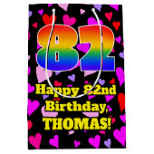 82誕生日:愛するハートパターン、虹# 82 ミディアムペーパーバッグ (正面)