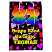 82誕生日:愛するハートパターン、虹# 82 ミディアムペーパーバッグ (裏面)