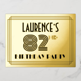 82nd誕生日パーティー～アールデコスタイル「82」 +名前 箔招待状ポストカード