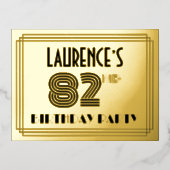 82nd誕生日パーティー~アールデコスタイル「82」 +名前 箔招待状ポストカード (正面)