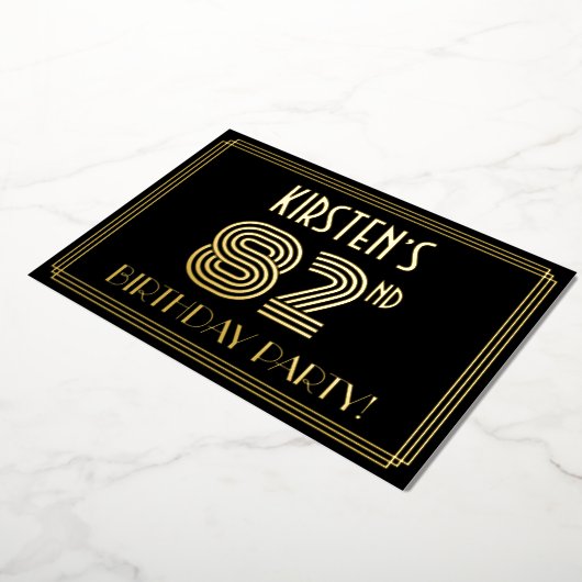 82nd Birthday Party —アールデコスタイル「82」 +名前 箔招待状 (回転した状態)