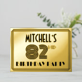 82nd Birthday Party —アールデコスタイル「82」 & Name 箔招待状 (立ち正面)