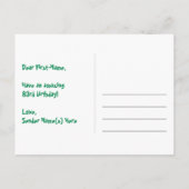 83歳の誕生日おめでとう:楽しいスターパターン、虹83、名前 ポストカード (裏面)