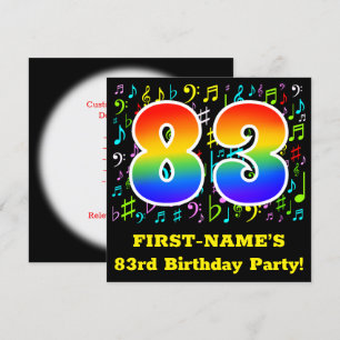 83歳の誕生日パーティー:楽しい音楽のシンボル、虹83 招待状