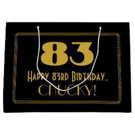83歳の誕生日 - アールデコ風デザイン「83」＆名前 ラージペーパーバッグ