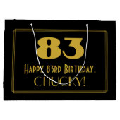 83歳の誕生日 - アールデコ風デザイン「83」&名前 ラージペーパーバッグ (裏面)