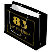 83歳の誕生日 - アールデコ風デザイン「83」&名前 ラージペーパーバッグ (正面アングル)