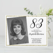 83歳の誕生日 カスタムフォト 白とゴールド 招待状 (スタンド正面)