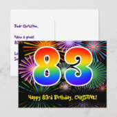 83歳の誕生日 – 楽しい花火模様 + 虹 83 ポストカード (正面/裏面)