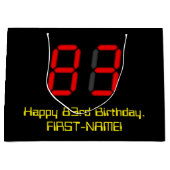 83歳の誕生日:赤いデジタル時計スタイルの"83" + 名前 ラージペーパーバッグ (正面)