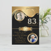 83歳、誕生日の女性、エレガントなアールデコ、黒 招待状 (スタンド正面)