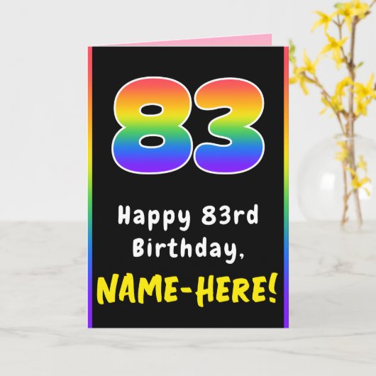 83番目の誕生日カラフル: Rainbow # 83,名前をカスタムする カード (黄色い花)