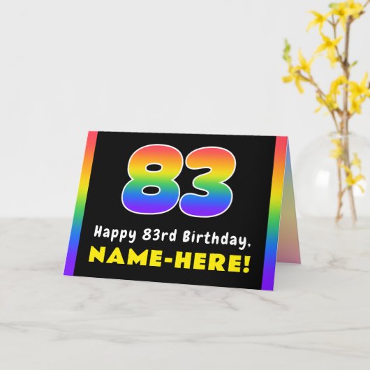 83番目の誕生日カラフル: Rainbow # 83,名前をカスタムする カード (黄色い花)