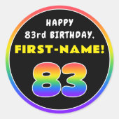 83番目の誕生日カラフル: Rainbow # 83,名前をカスタムする ラウンドシール (正面)