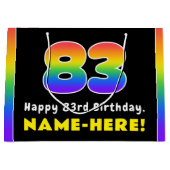 83番目の誕生日カラフル: Rainbow # 83,名前をカスタムする ラージペーパーバッグ (正面)