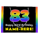 83番目の誕生日カラフル: Rainbow # 83,名前をカスタムする ラージペーパーバッグ (裏面)