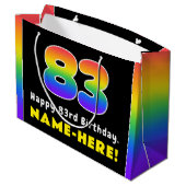 83番目の誕生日カラフル: Rainbow # 83,名前をカスタムする ラージペーパーバッグ (裏面アングル)