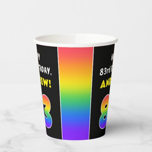 83番目の誕生日カラフル: Rainbow # 83,名前をカスタムする 紙コップ (左)