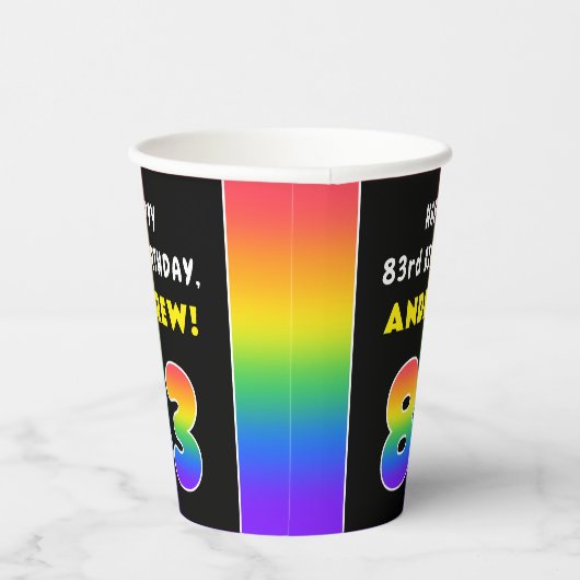83番目の誕生日カラフル: Rainbow # 83,名前をカスタムする 紙コップ (右)