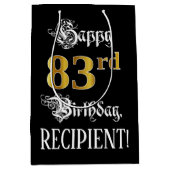 83番目の誕生日ファンシー~スクリプトフェイク;金ゴールド検索;名前 ミディアムペーパーバッグ (正面)