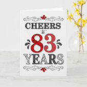 83番目の誕生日応援の赤い白の黒いパターン カード (黄色い花)