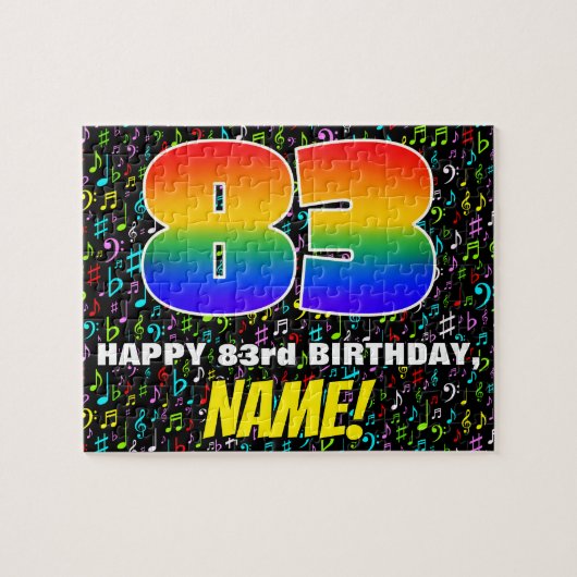 83番目の誕生日:おもしろい、カラフル音楽シンボル、「83」 ジグソーパズル (横)