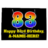 83番目の誕生日～おもしろい, カラフル, 鮮やか, Rainbow 83 ラージペーパーバッグ (裏面)