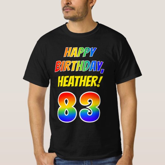 83番目の誕生日— はっきりした、おもしろい、Rainbow 83、名前をカスタムする Tシャツ (正面)