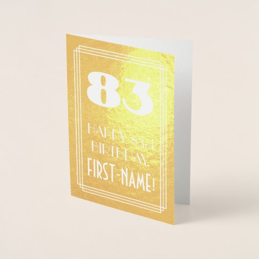 83番目の誕生日~アールデコスタイル「83」と名前をカスタムする 箔カード (正面)