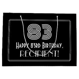 83番目の誕生日—インスパイアアールデコの外観「83」 & Name ラージペーパーバッグ