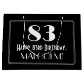 83番目の誕生日:インスパイアアールデコスタイル「83」、名前 ラージペーパーバッグ (正面)