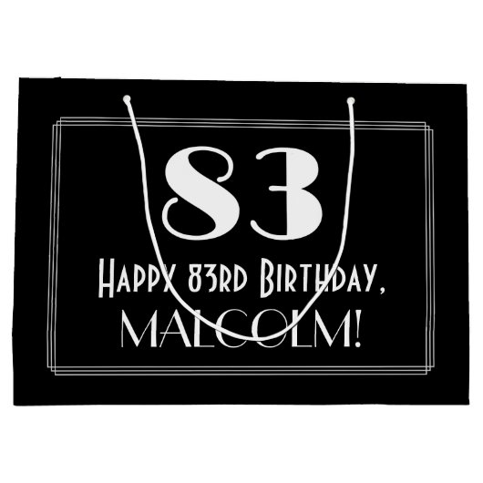 83番目の誕生日:インスパイアアールデコスタイル「83」、名前 ラージペーパーバッグ (裏面)