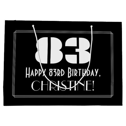 83番目の誕生日~インスパイアアールデコルック"83" +名前 ラージペーパーバッグ (裏面)