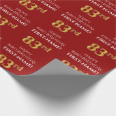 83番目の誕生日: エレガント、赤、フェイク金ゴールドルック ラッピングペーパー (角)