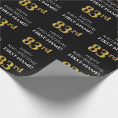 83番目の誕生日: エレガント、黒、フェイク金ゴールドルック ラッピングペーパー (角)