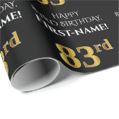 83番目の誕生日: エレガント、黒、フェイク金ゴールドルック ラッピングペーパー (ロールコーナー)